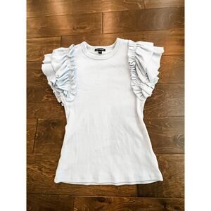 Express Women's XS Ribbed Ruffle Sleeve Top Light‎ Blue Cotton Spandex
